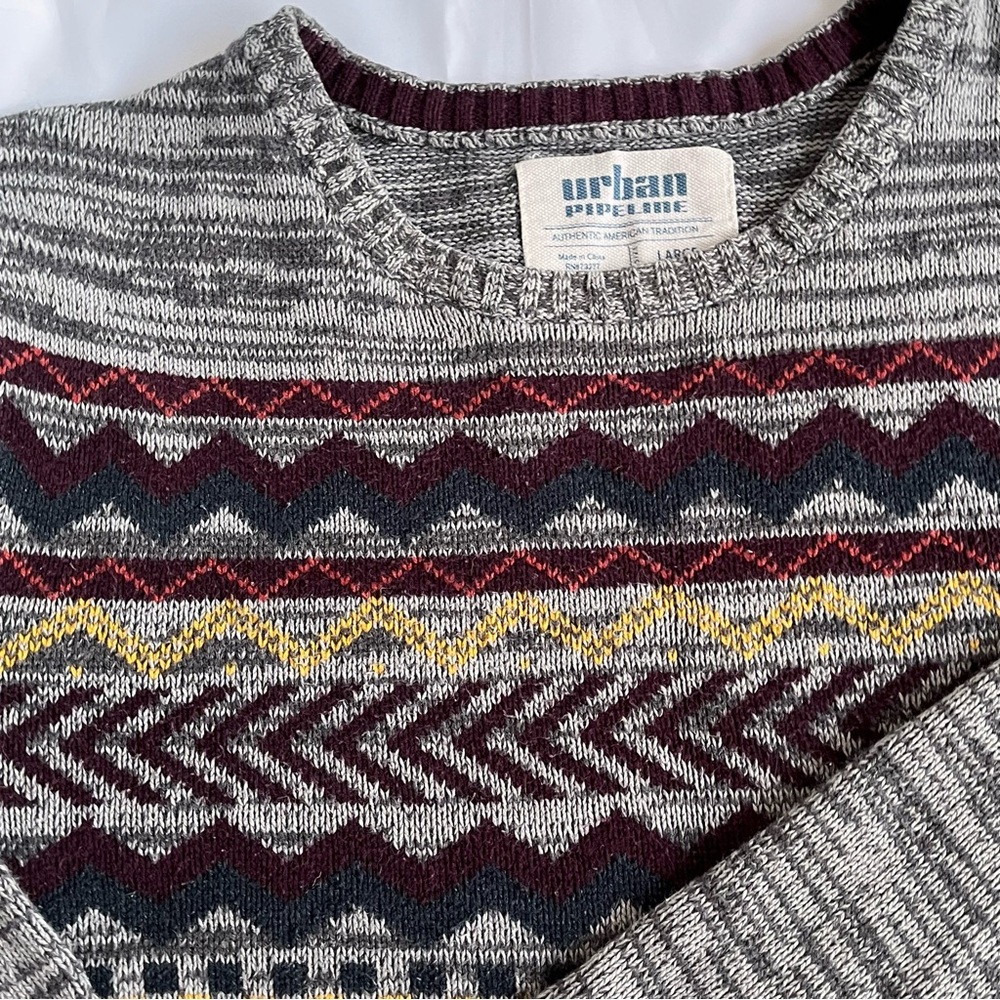 Urban Pipeline Large Cotton Blend Longsleeve Sweater Blue/Grey & Accent Pattern